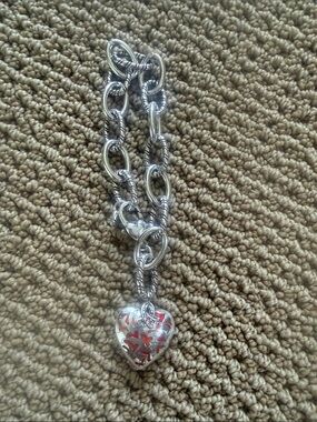 Brighton Power of Pink Silver Heart-Link Bracelet with Enamel Accent (retired).